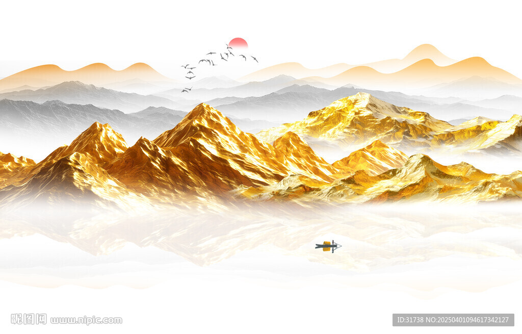 金箔山水画背景墙