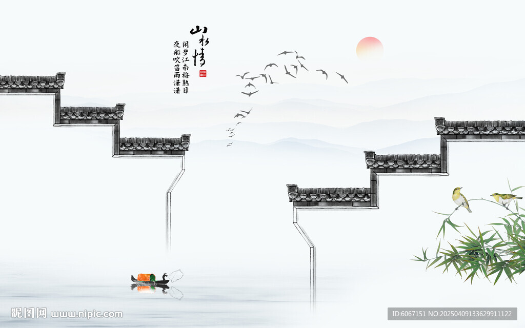 江南山水画背景墙