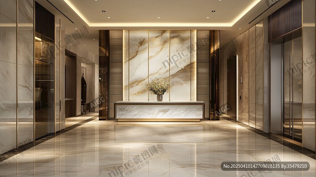 豪华大理石装饰的酒店大堂