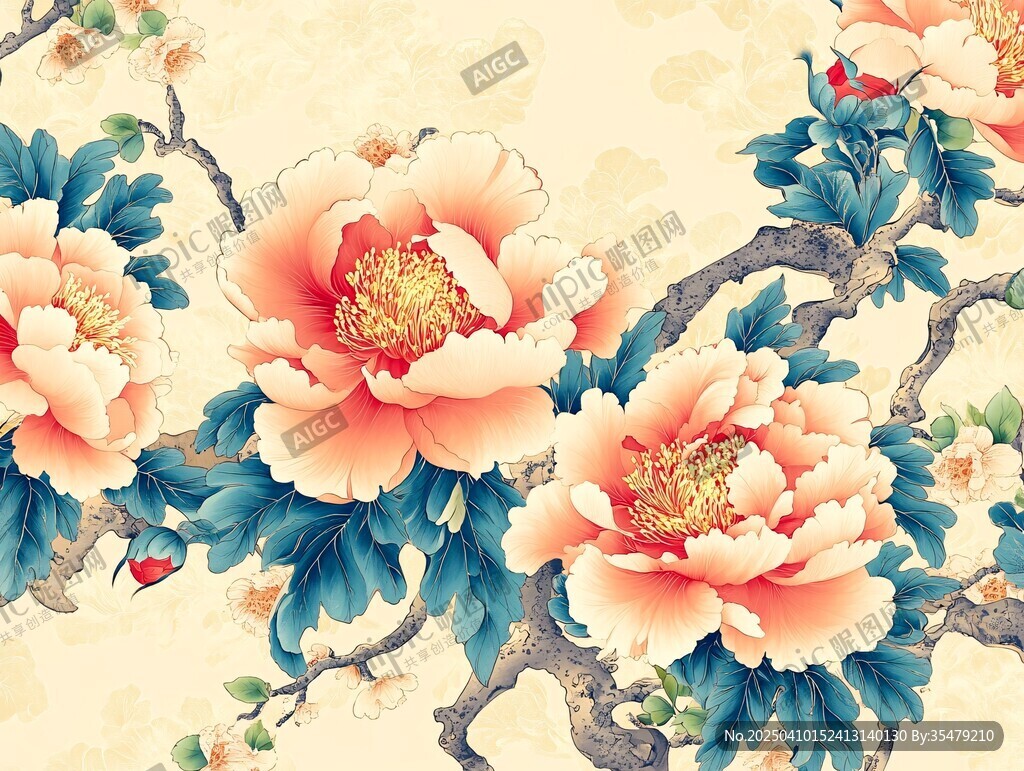 国色牡丹中式花卉图案