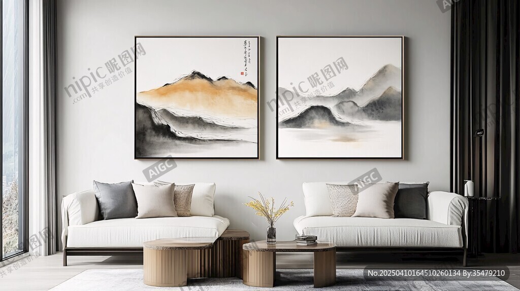 现代简约风客厅山水挂画