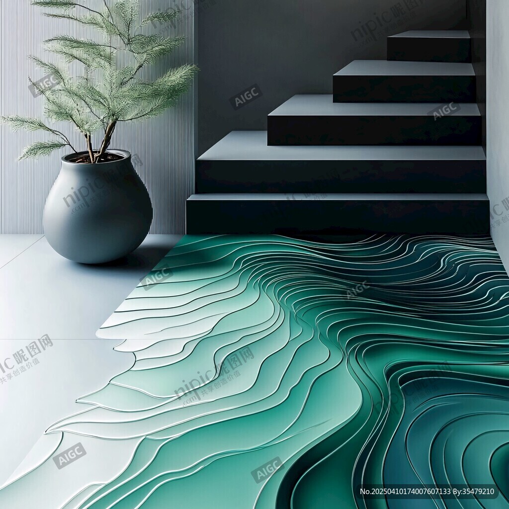 现代家居楼梯旁的创意地饰