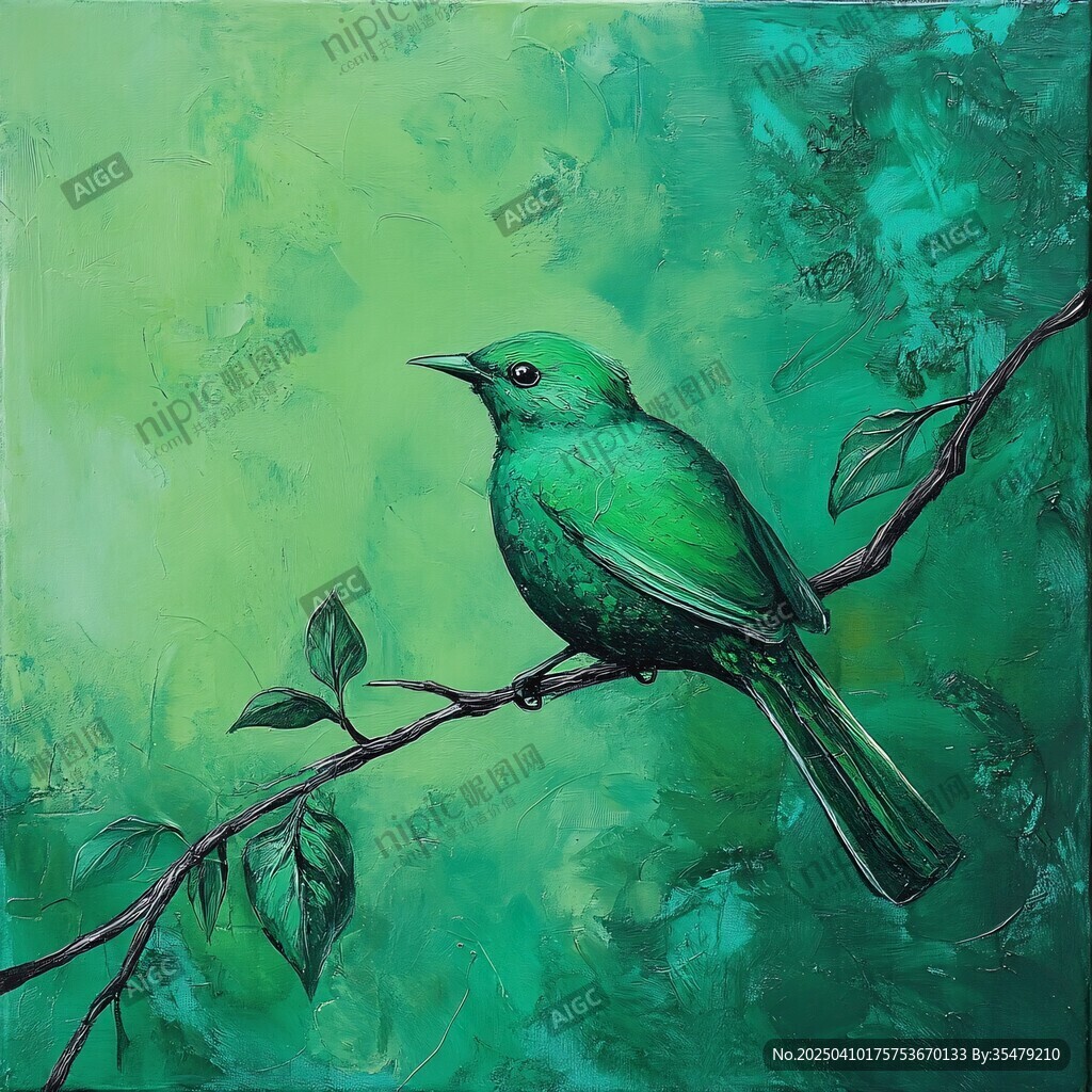 栖息枝头的翠绿小鸟