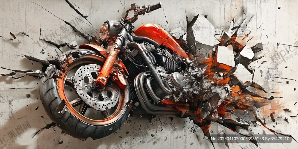 破墙而出的炫酷摩托车
