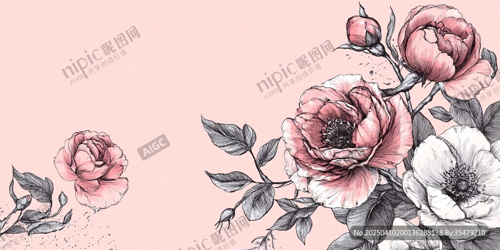 粉色花卉插画 优雅浪漫风