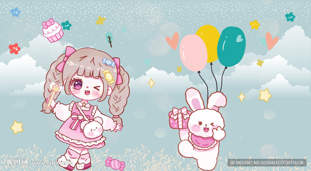 卡通女孩背景墙