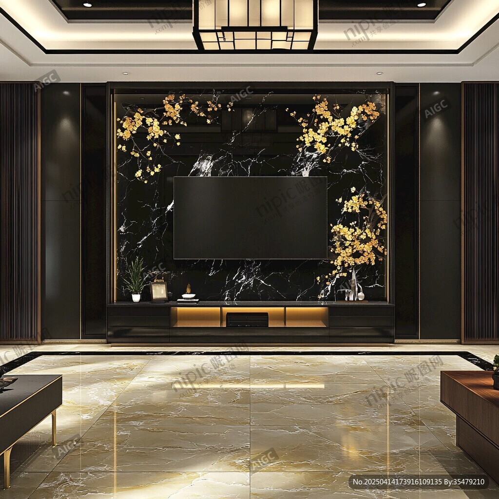 奢华新中式客厅电视背景墙