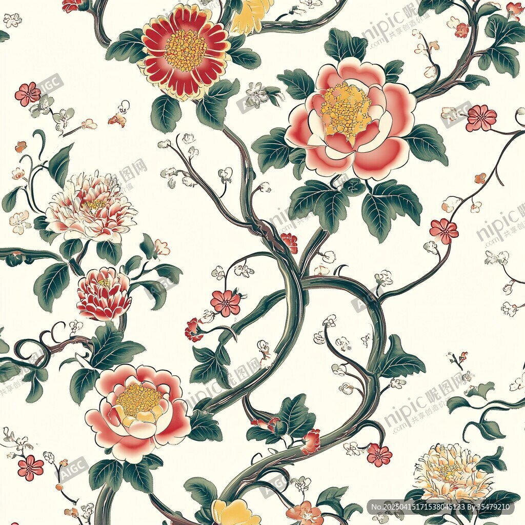 中式花卉藤蔓精美图案