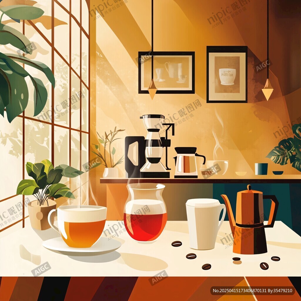 温馨室内的茶饮咖啡时光