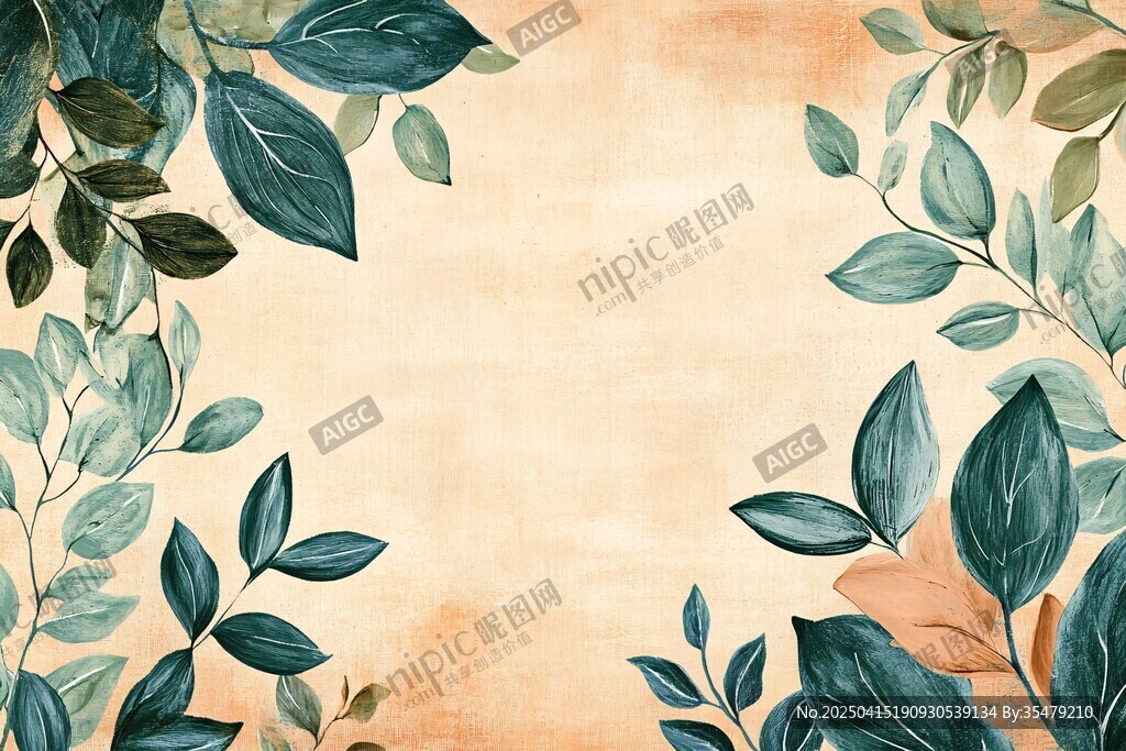 水彩绿叶边框背景图
