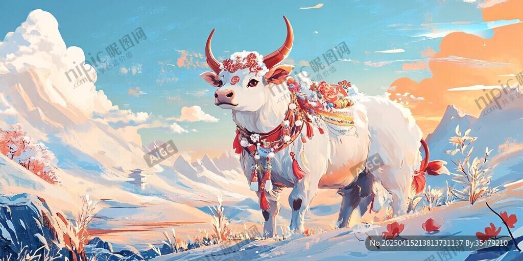 雪域白牛 装点梦幻山野