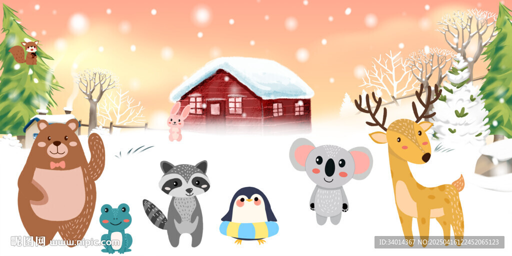 卡通雪景背景墙