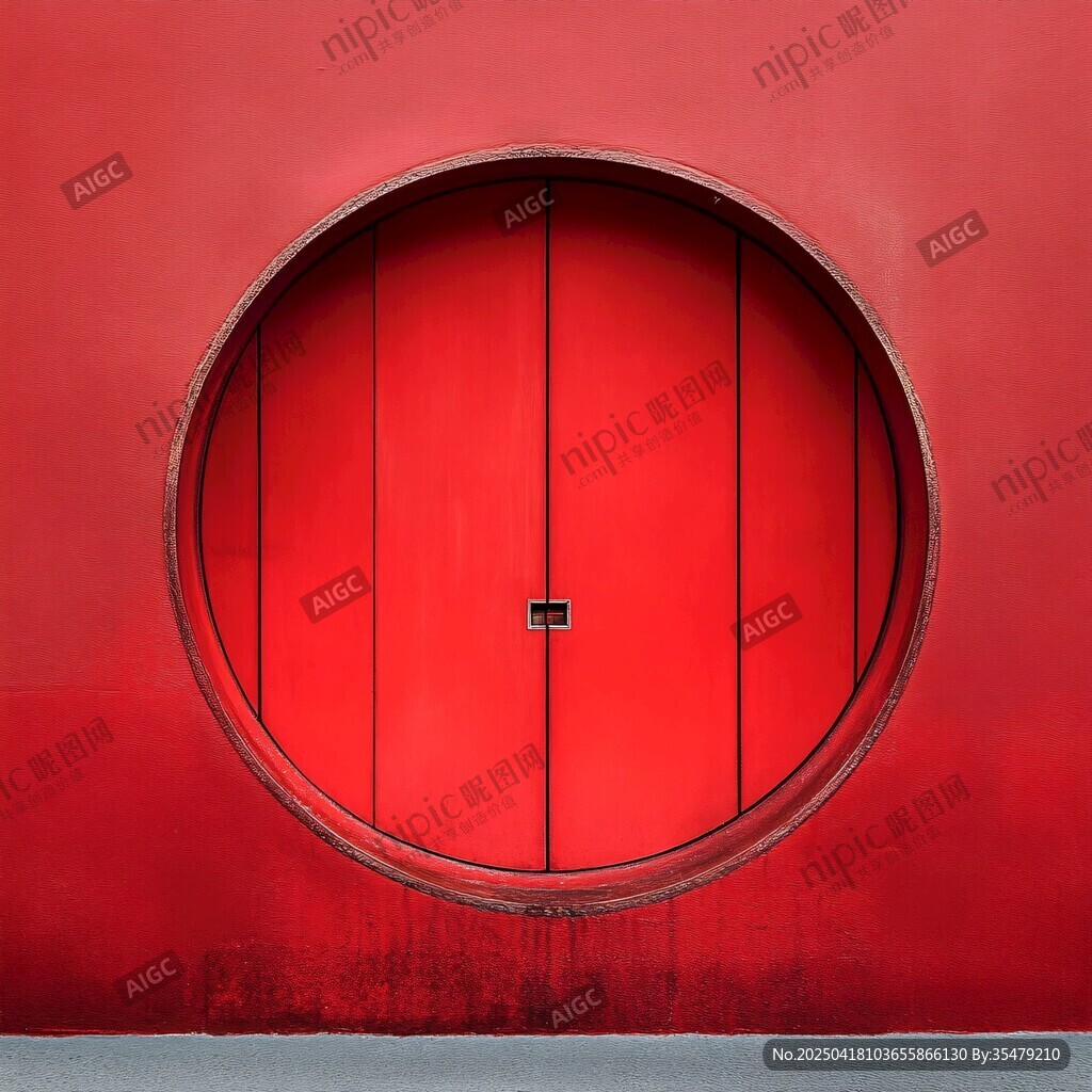 中式红圆门特写