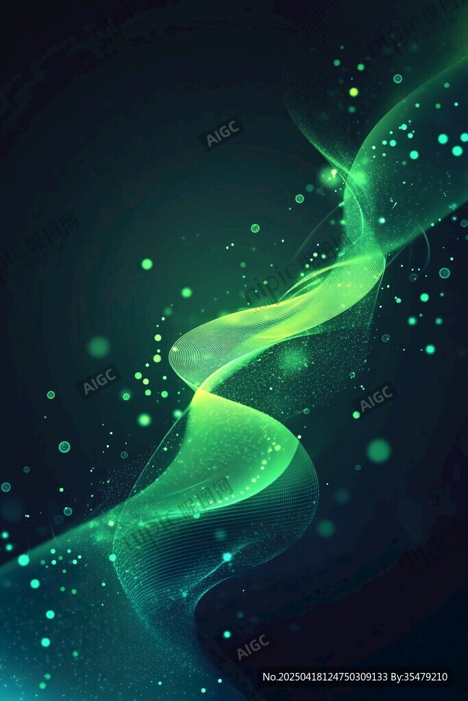 梦幻绿光飘带粒子背景图