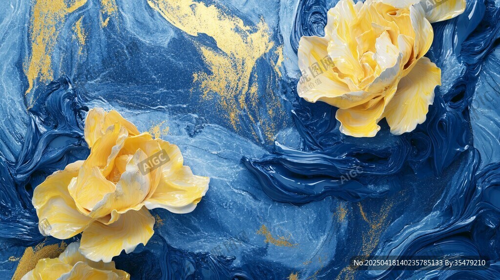 蓝底黄玫瑰艺术纹理画面