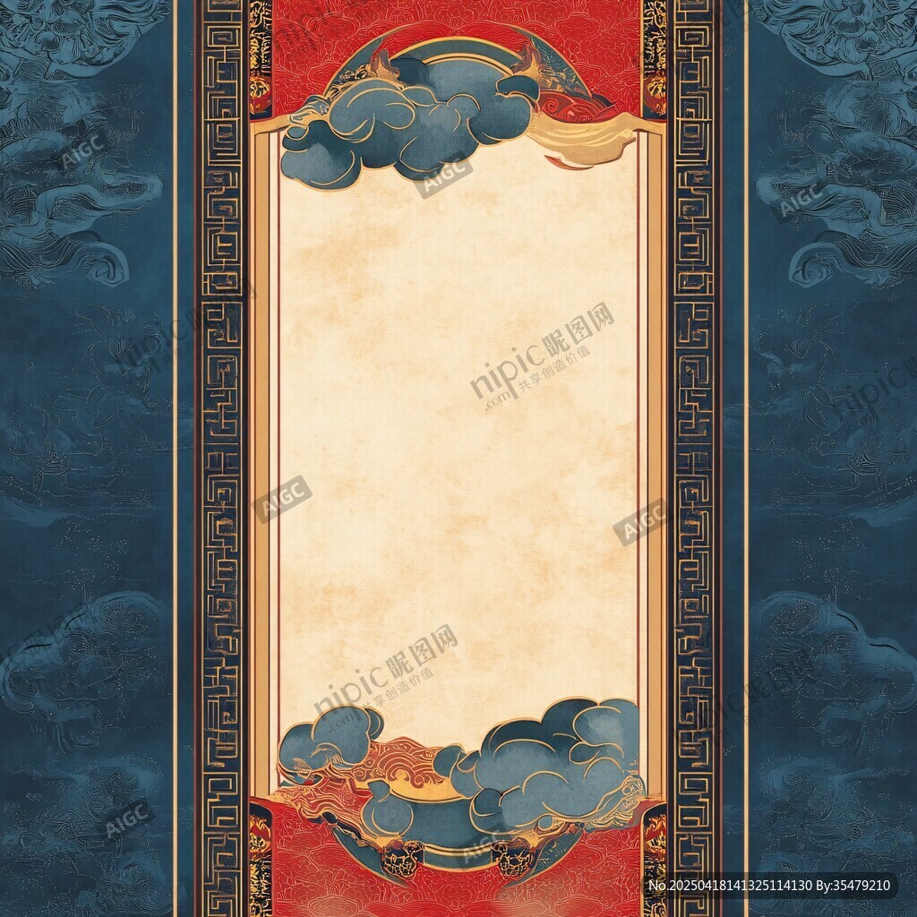 中式古典云纹边框背景图