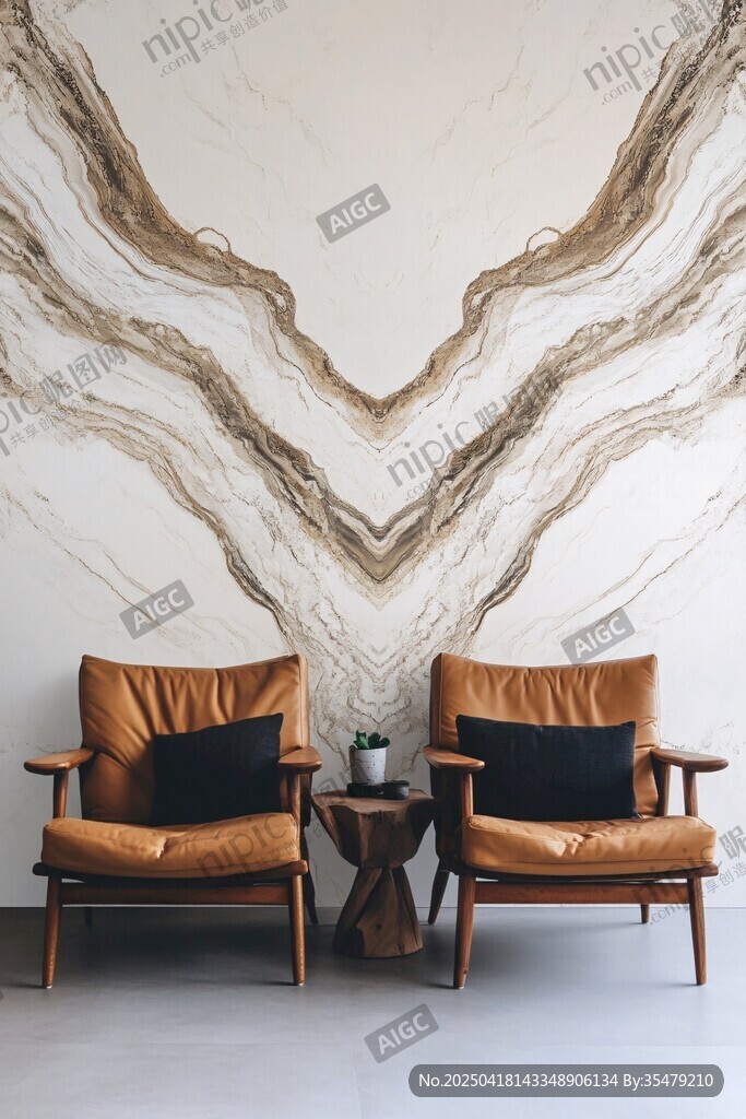 现代简约风皮质座椅与背景墙