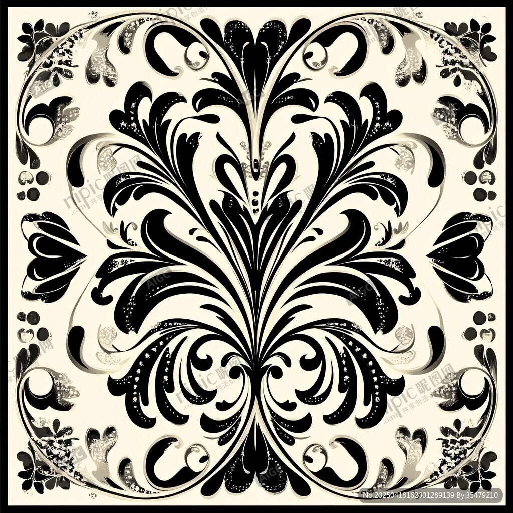 黑白复古对称花纹图案