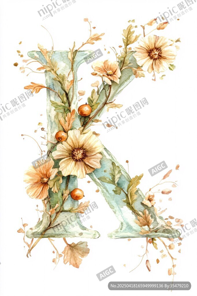 花卉装饰的字母K