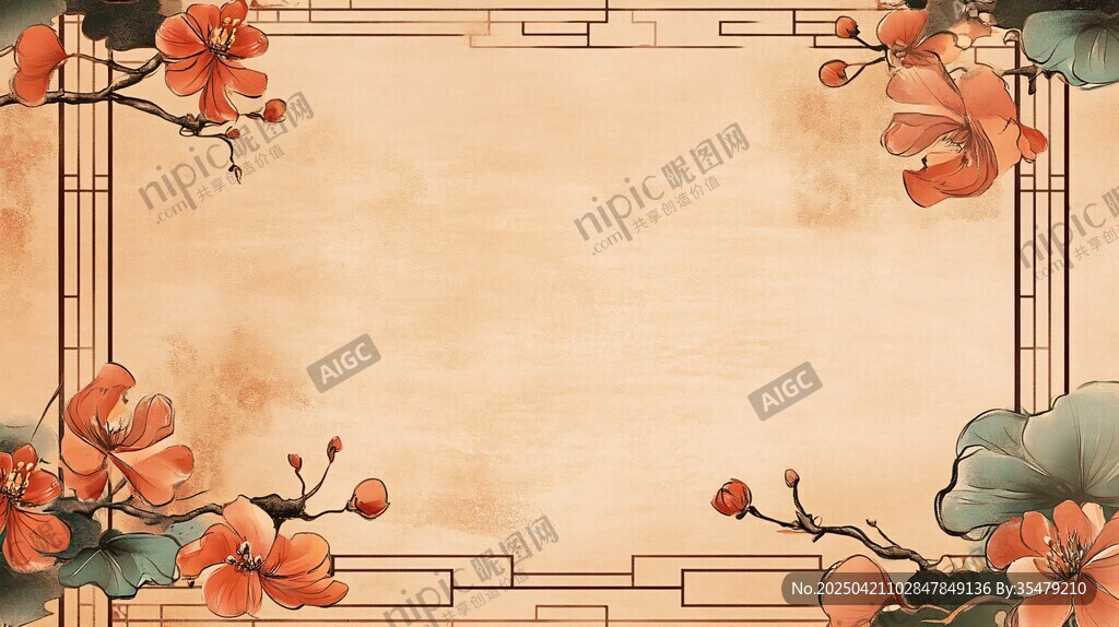 中式花卉边框古风背景图