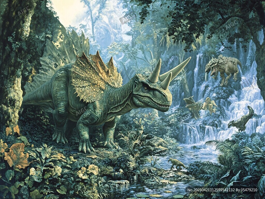 三角龙漫步于奇幻森林