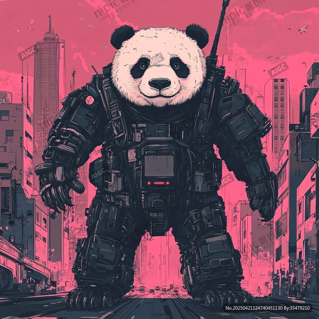 机械熊猫屹立未来都市