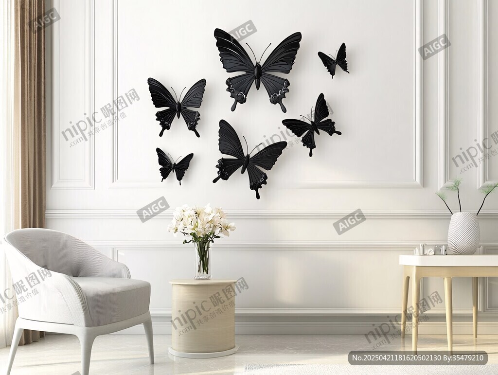墙上黑蝶装饰 简约客厅风
