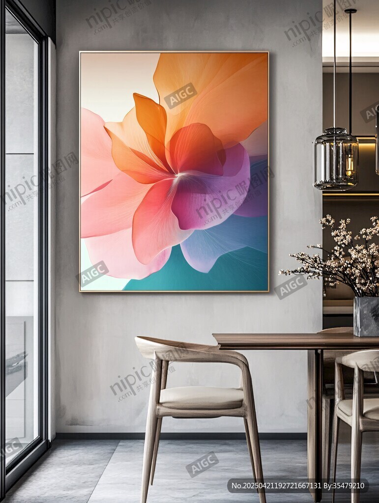 现代简约风房间中的花卉挂画