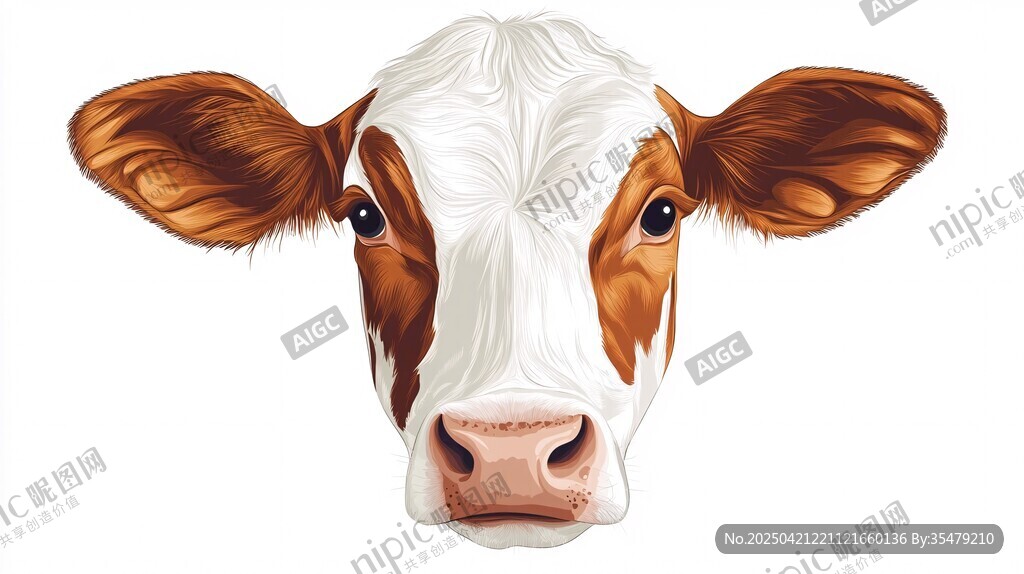 奶牛头部特写插画