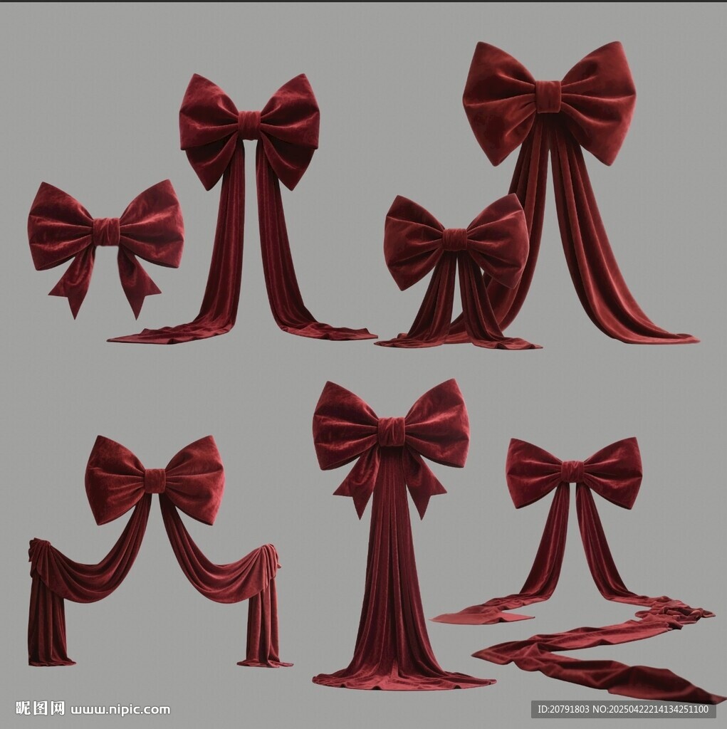红色绒布巨型蝴蝶结手绘免抠素材