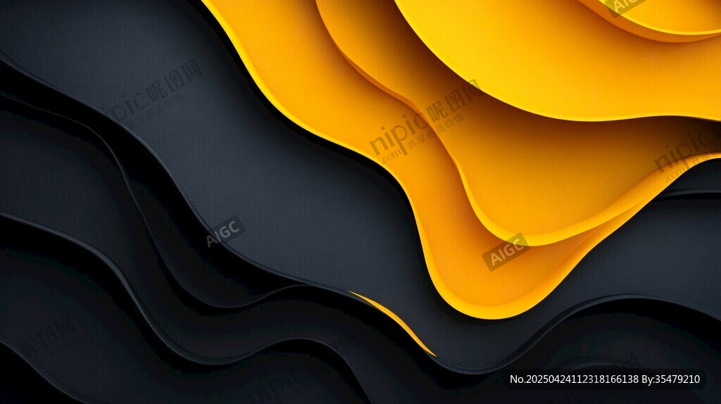 黑黄波浪立体背景图案