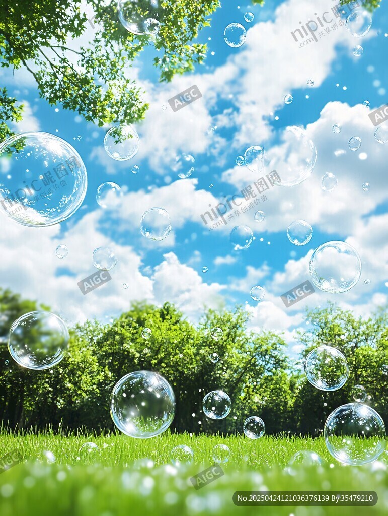蓝天白云下的梦幻泡泡世界