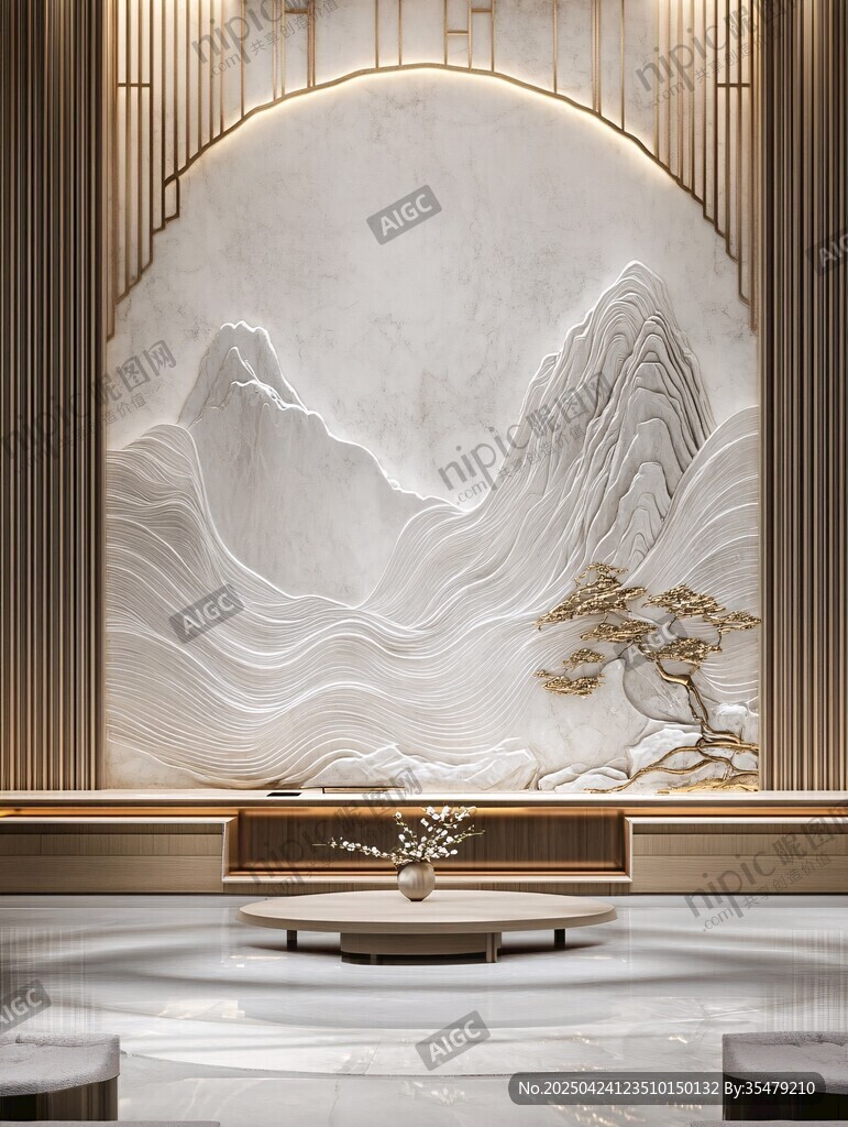 中式山水背景墙雅致空间