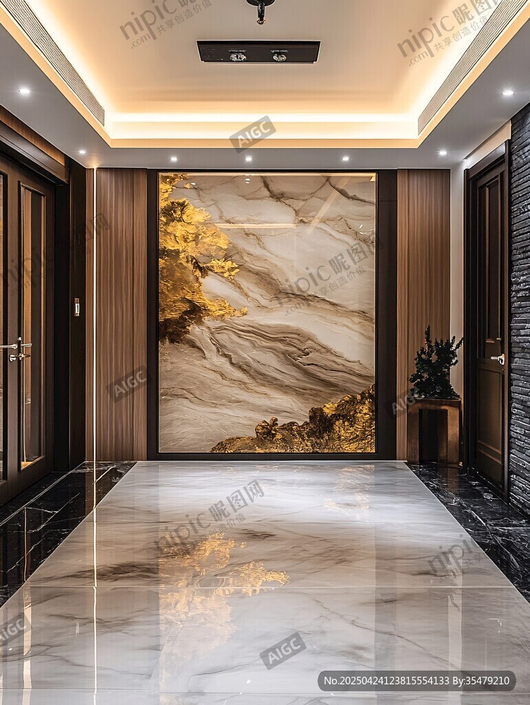 奢华中式入户玄关大理石壁画
