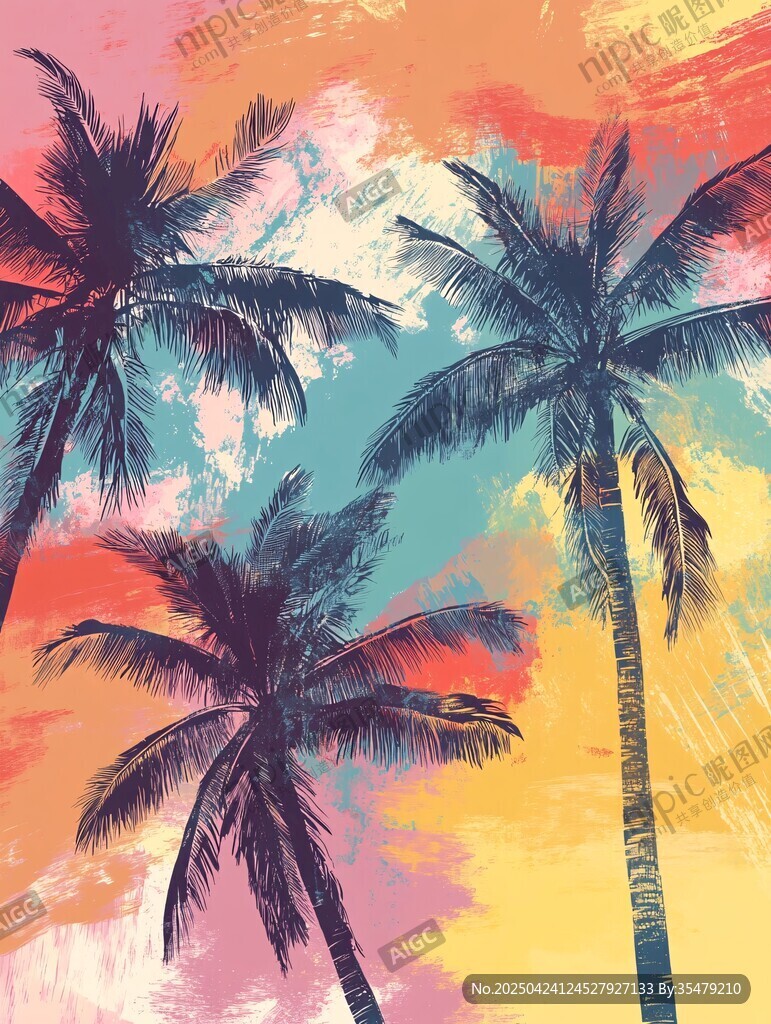 热带风情多彩棕榈树