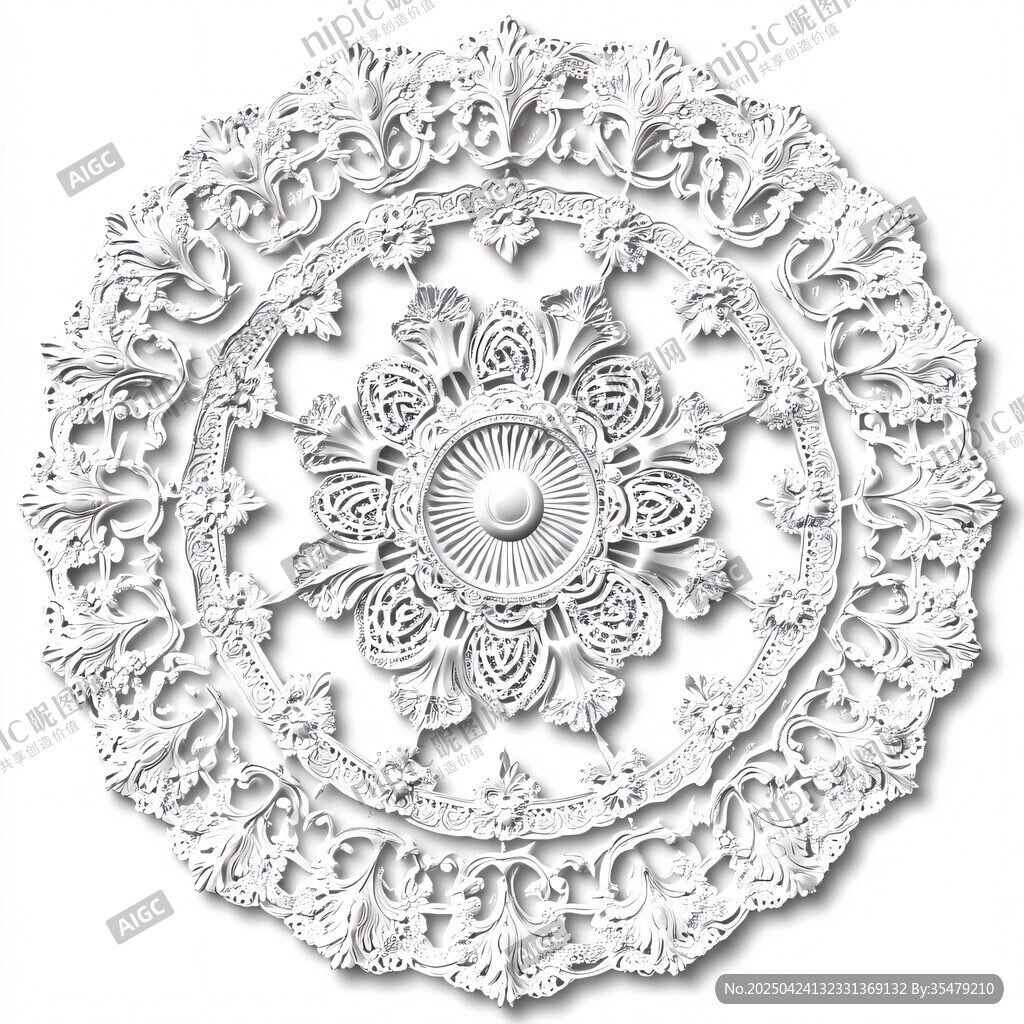 白色精美圆形雕花装饰图案
