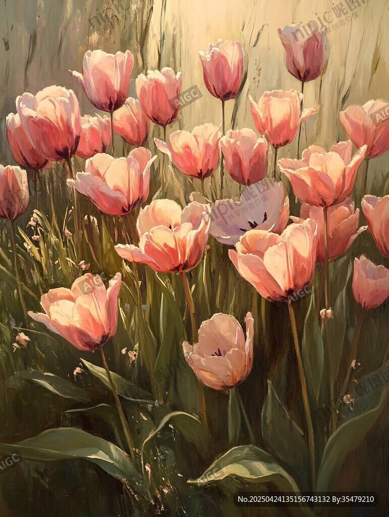 春日粉郁金香绽放美景