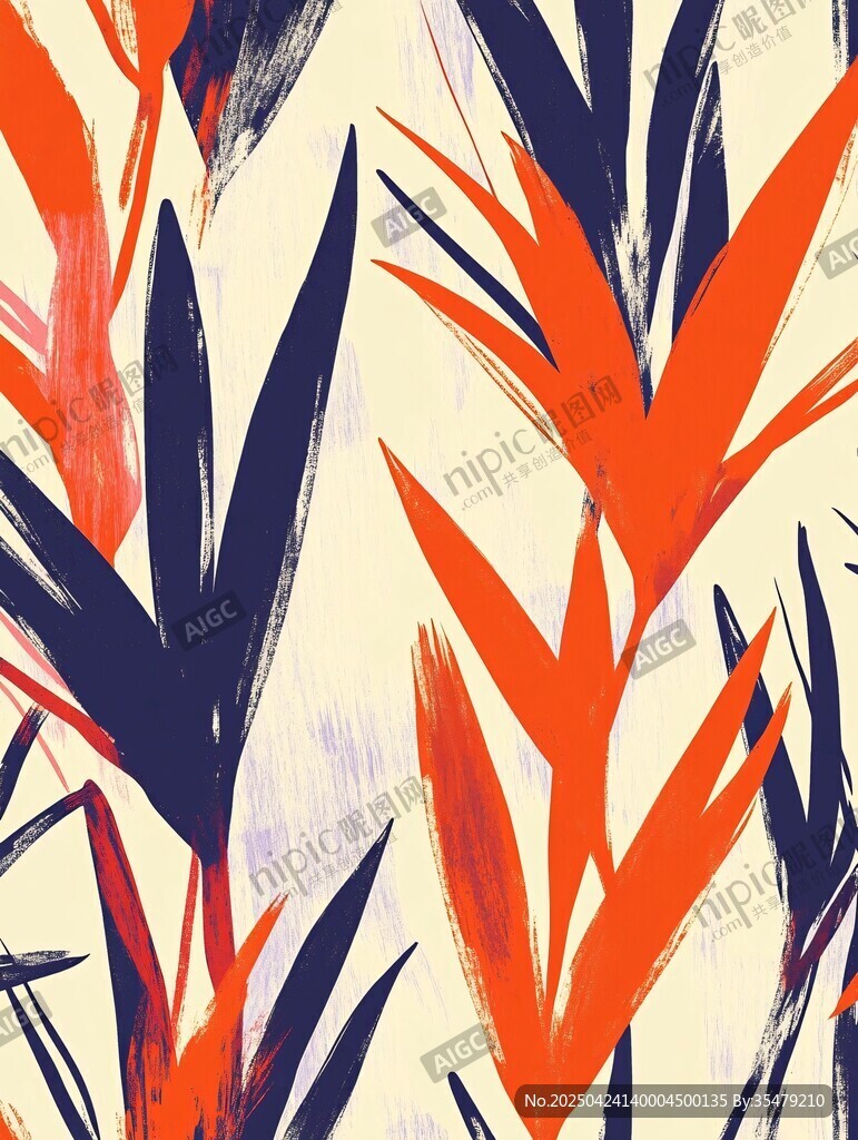 热带植物笔触风印花图案