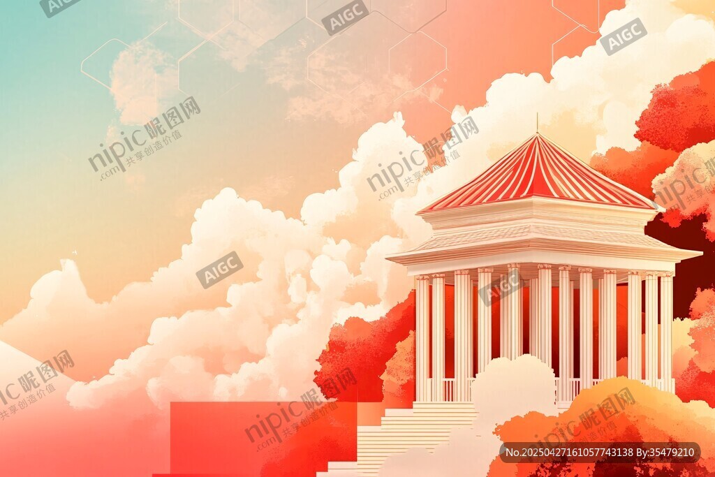 古风建筑映于绚丽云海间