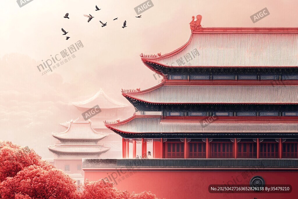 故宫红墙飞鸟中式美景