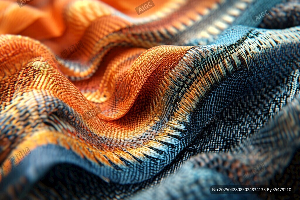 多彩纹理织物的细腻褶皱