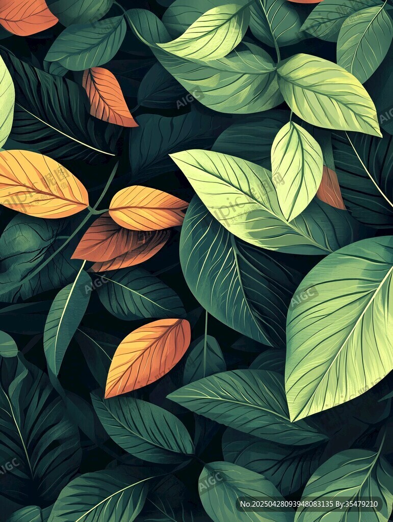 多彩树叶的自然图案世界