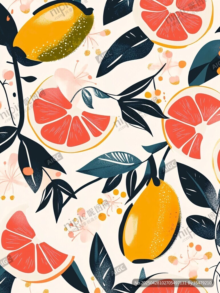 柠檬西柚花卉图案背景