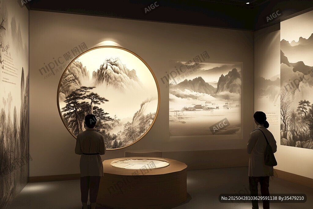 观中式山水画展的参观者