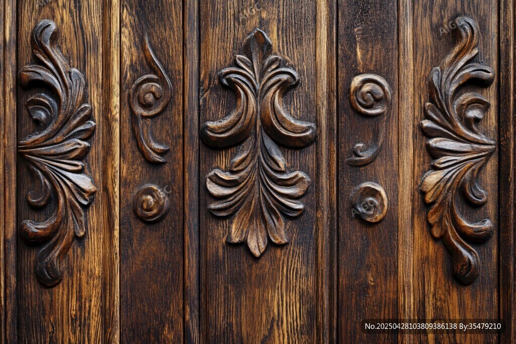 复古木雕门板上的精美花纹