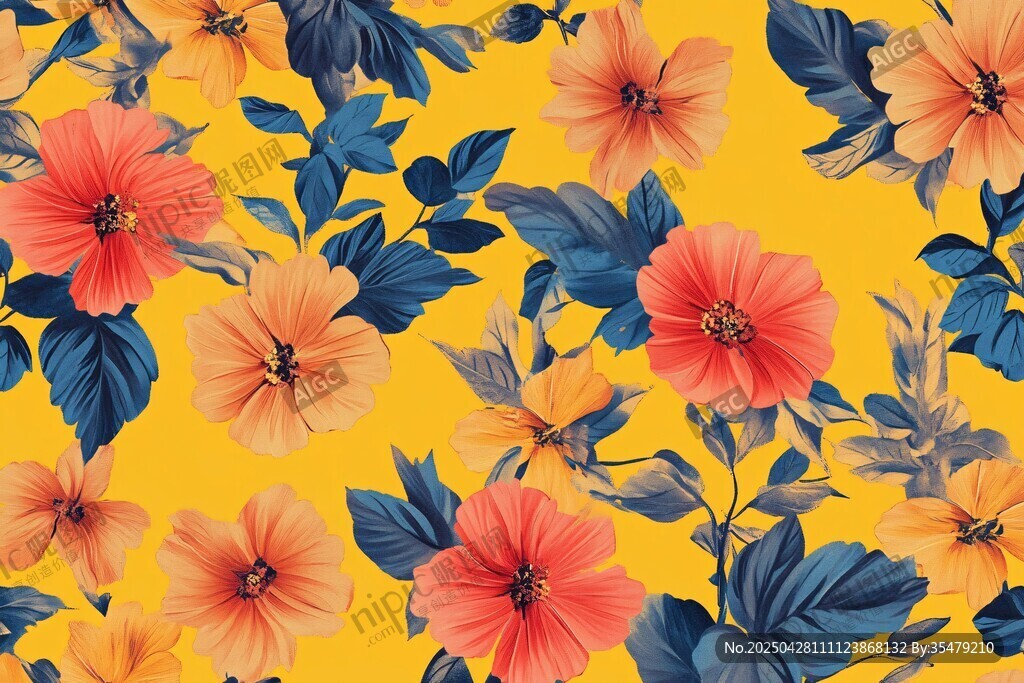 黄色背景花卉图案设计