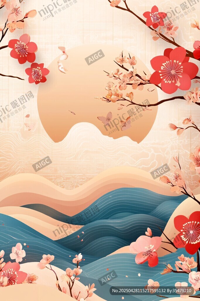 春日山水梅花浪漫图景