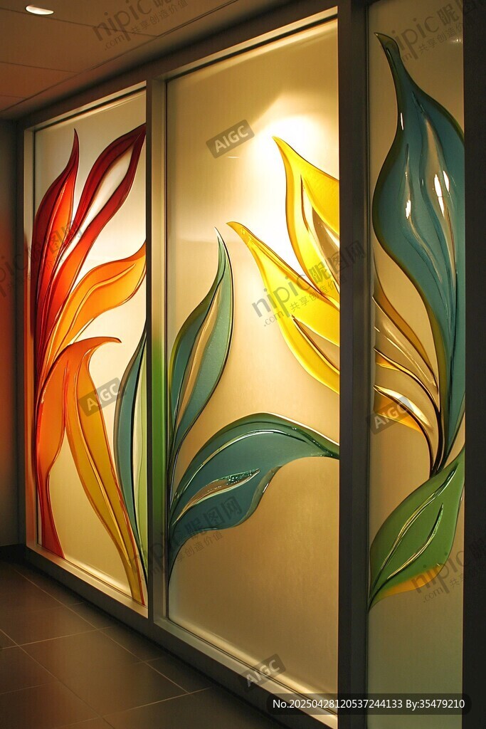 彩色叶纹玻璃墙装饰