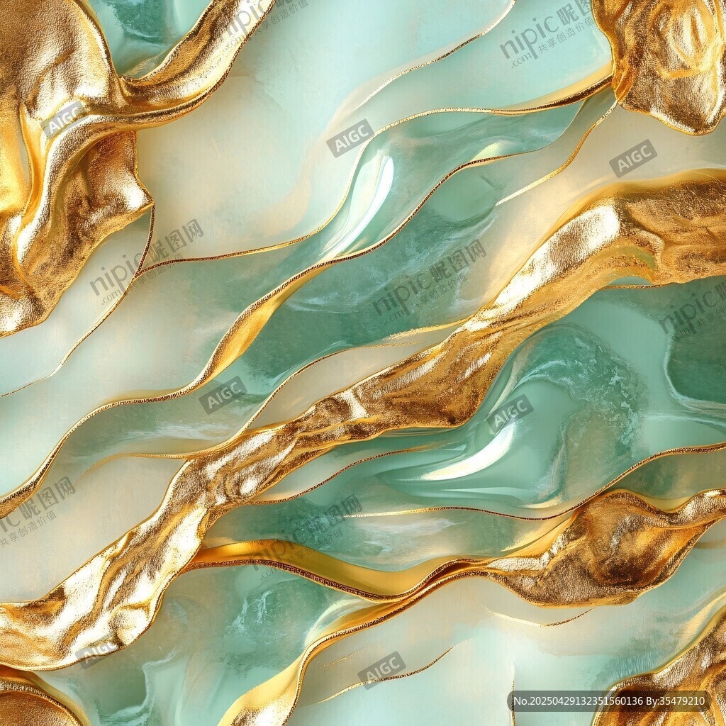 金绿交融的流体艺术纹理
