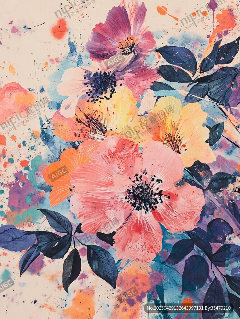 缤纷水彩花卉艺术画作
